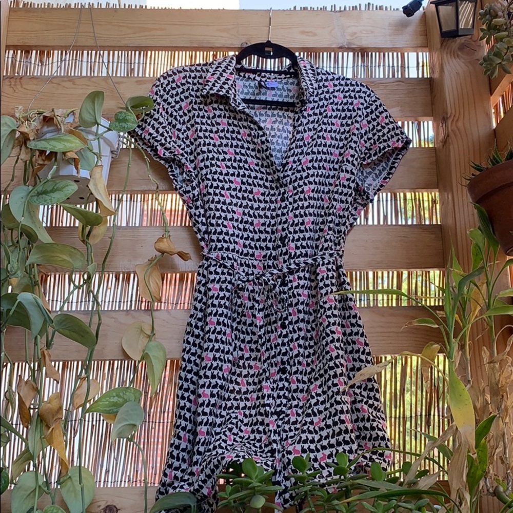 Bunny print button up dress with pockets